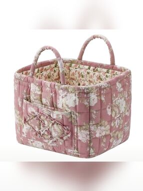 Quilted Floral Tote Basket in Dusty Pink
